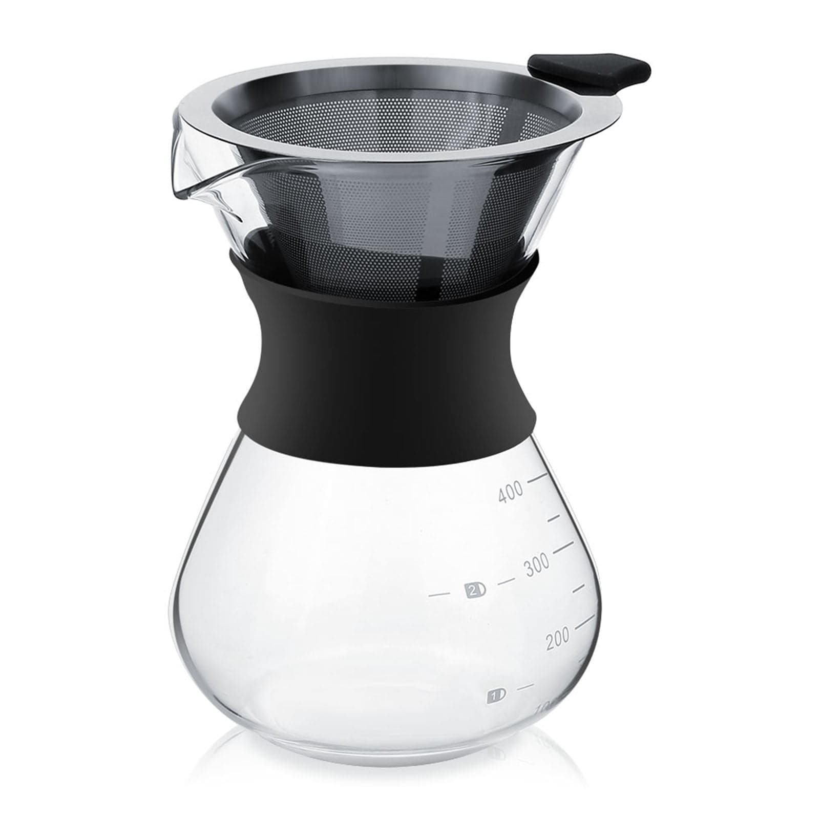 TKSE Manual Hand Drip Coffee Maker Glass Pot, With Stainless Steel Filter