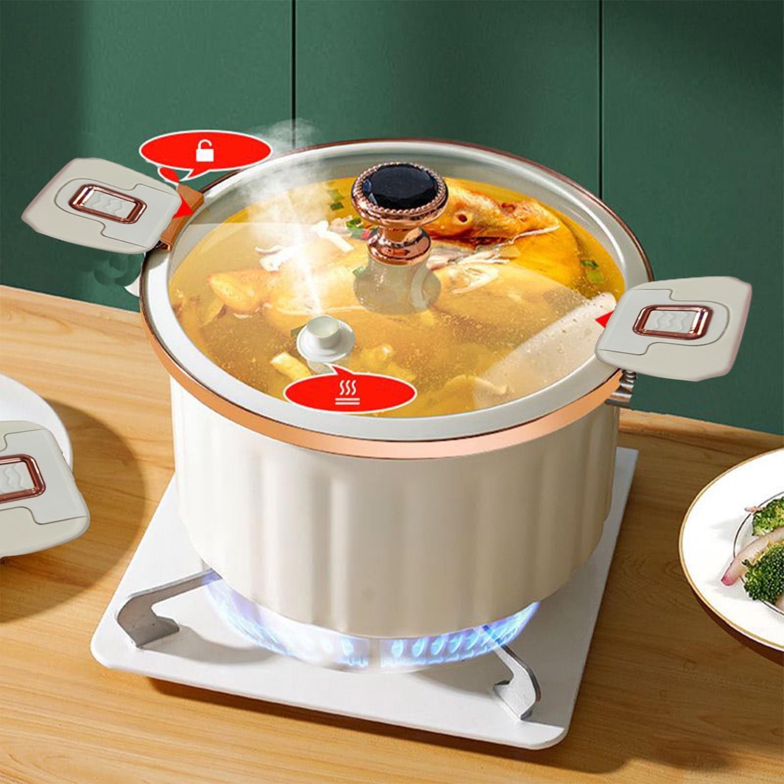 8L Non-Stick Enamel Pressure Cooker Pot, Fast Cooking for Induction/Stovetop, Stainless Steel Double Handles, Soup Stew Fry