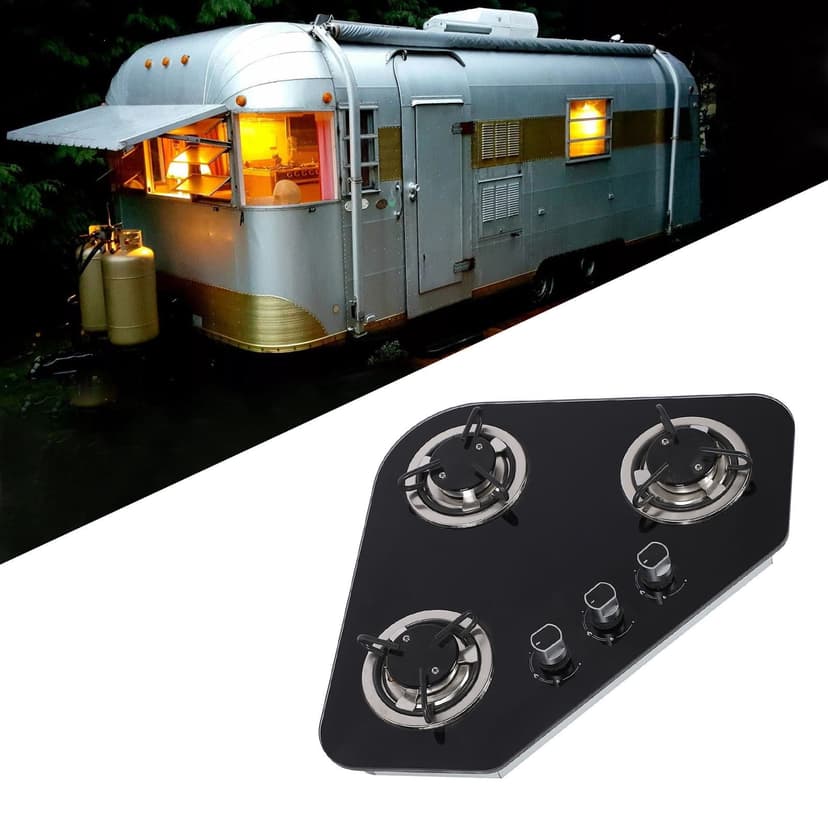 Gas Stove Cooktop, 3 Burner Tempered Glass Gas Hob Heat Evenly for Caravan for Boat