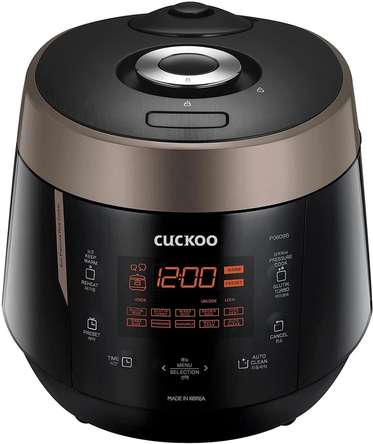 CUCKOO 6-Cup Pressure Rice Cooker, 13 Modes: White Rice, Brown Rice, GABA, Porridge, Mixed Grains & More, CR-P0609S, Black