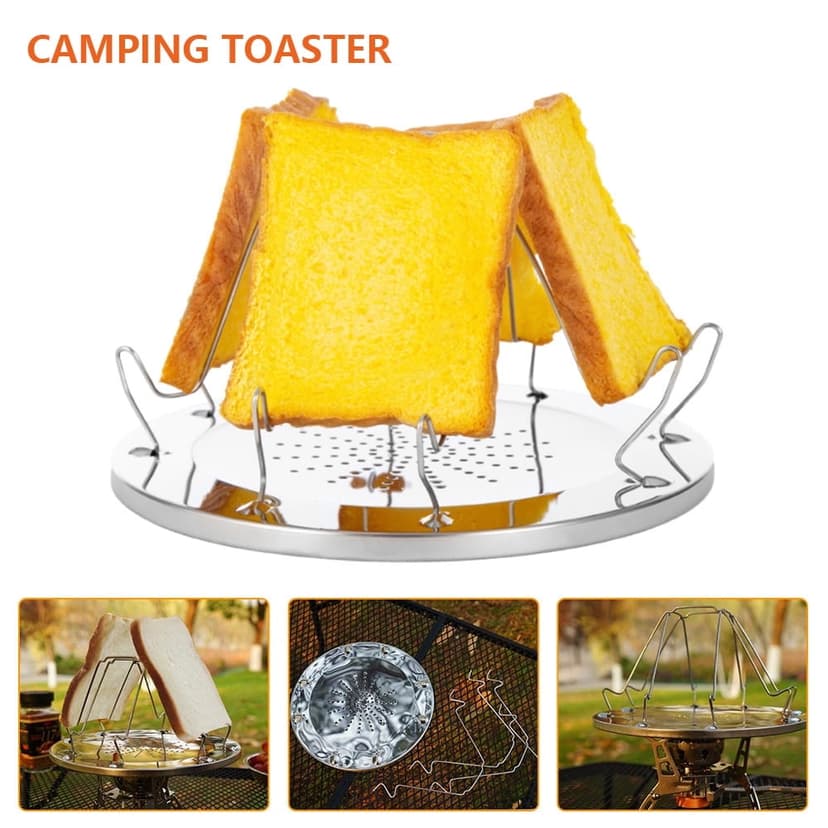 4 Slice Foldable Stand Bread Toast Shelf Stainless Steel Porous Tray Bread Toaster Collapsible Home Breakfast Bread Toast Tray for Families Outdoor Camping Picnic Fishing