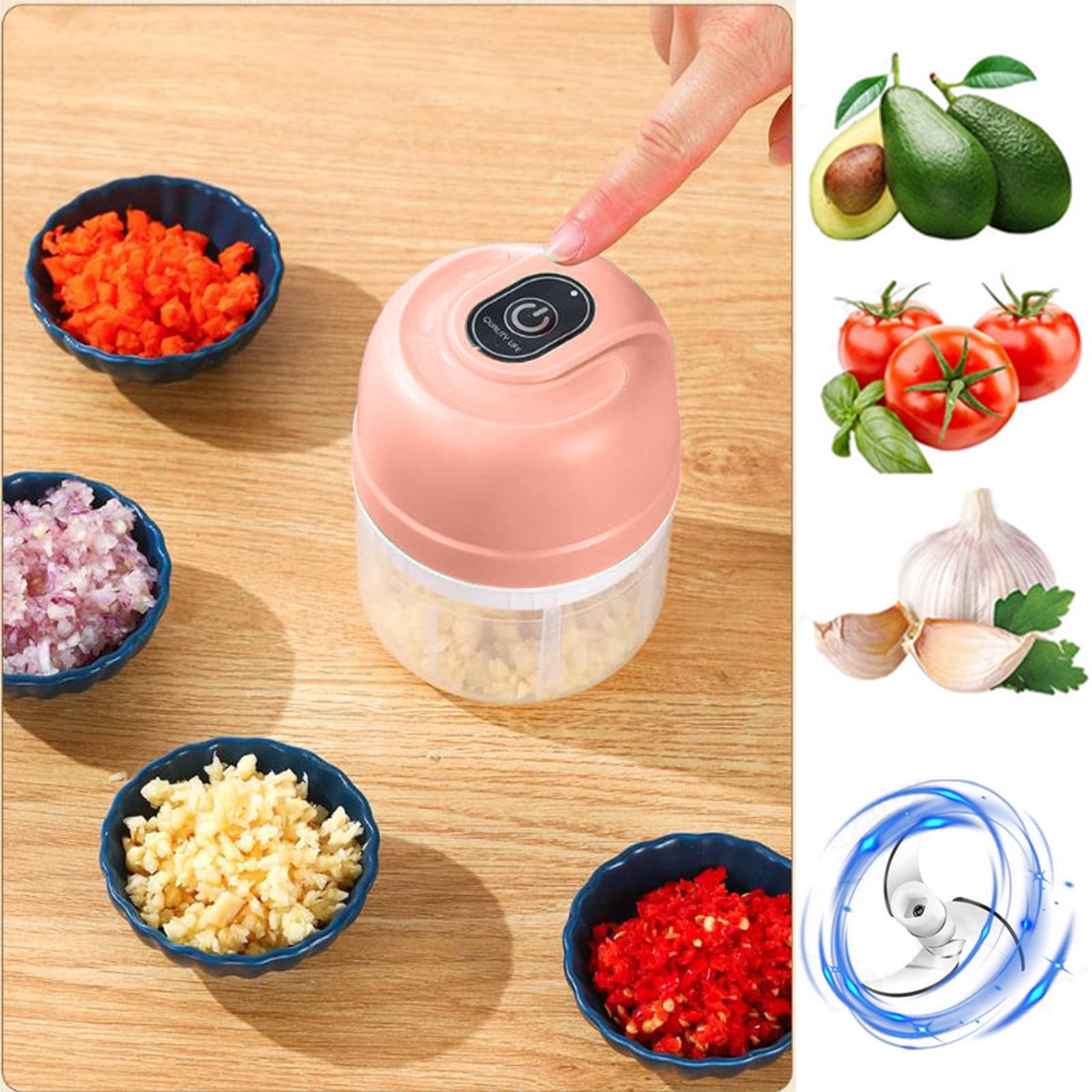 HOARBOEG Garlic Masher Electric Garlic Masher Household 250ml Food Processor Small Masher To Vegetable Wireless Food Processor for Ginger Chili Fruit Meat Etc Small Appliance Clearance Pink