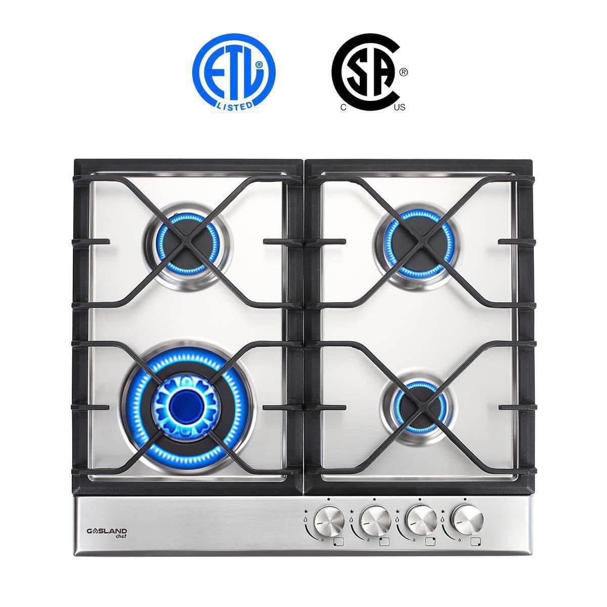 24" Built-in Gas Cooktop, GASLAND Chef GH60SF 4 Burner Gas Hob, 24 Inch NG/LPG Convertible Natural Gas Propane Cooktops, High Power Burner Gas Stovetop with Thermocouple Protection, Stainless Steel