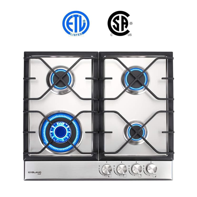 24" Built-in Gas Cooktop, GASLAND Chef GH60SF 4 Burner Gas Hob, 24 Inch NG/LPG Convertible Natural Gas Propane Cooktops, High Power Burner Gas Stovetop with Thermocouple Protection, Stainless Steel