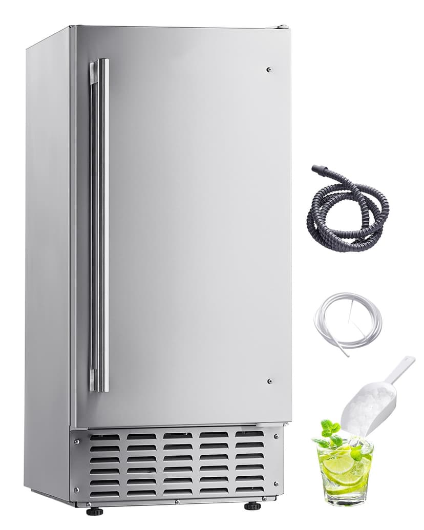 KFFKFF Undercounter Built-in Ice Maker, 66 Lbs/Day Under Counter Nugget Ice Maker Machine with Reversible Door Stainless Steel, Freestanding Ice Maker for Commercial Home Kitchen