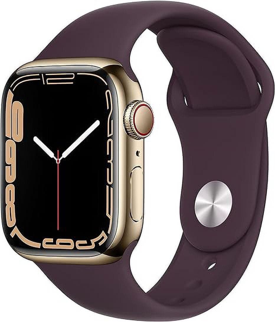 Apple Watch Series 8 (45mm Gold Stainless Steel Case) GPS + Cellular Smart Watch | With Dark Cherry Sport Band | Certified Refurbished (Grade A)