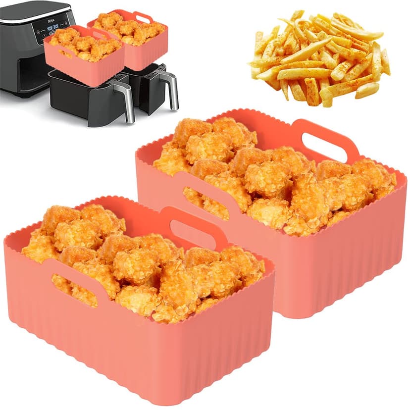 2PCS Silicone Pot For Dual Air Fryer Air Fryer Accessories with Handle Reusable Air Fryer Oven And Microwave