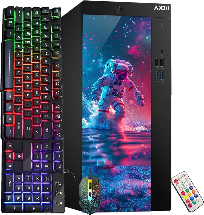 AXOII Custom RGB Desktop PC, Intel Core i5 Processor, 16GB RAM, 256GB SSD, Wi-Fi, Bluetooth, 4K Support, HDMI, DisplayPort, Windows 11 Pro Refurbished