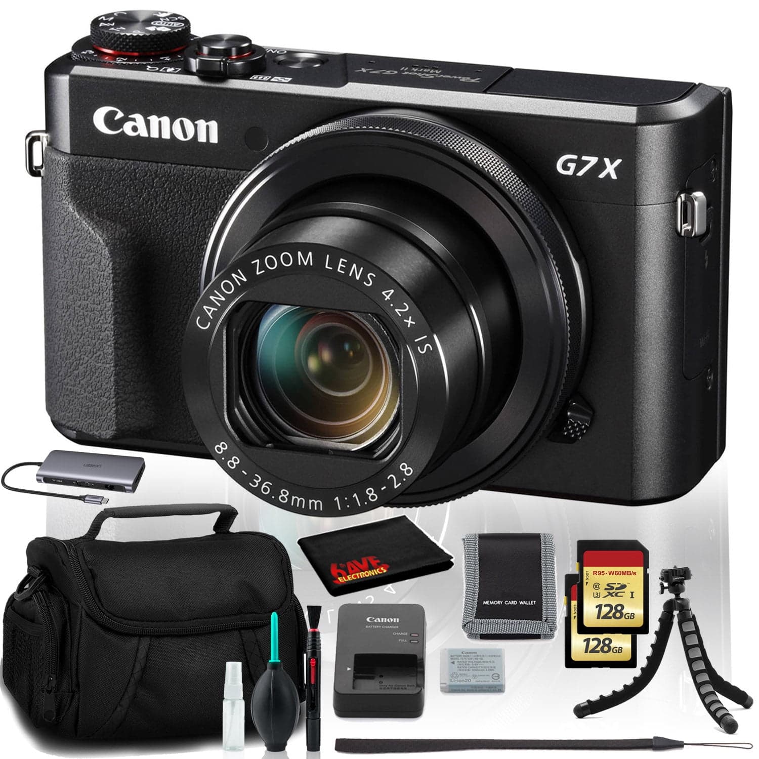 Canon PowerShot G7 X Mark II Digital Camera, 20.1MP, Full HD Video, Wi-Fi Bundle with Dual 128GB Cards (International Model)