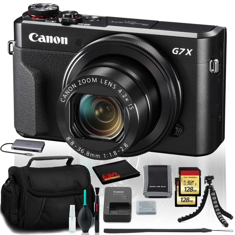 Canon PowerShot G7 X Mark II Digital Camera, 20.1MP, Full HD Video, Wi-Fi Bundle with Dual 128GB Cards (International Model)