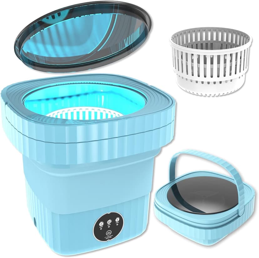 Portable Washing Machine, 9L Mini Washing Machine, Foldable Washer & Spin Dryer, Small Collapsible Laundry for Travel, Sutiable for Apartment, Dorm, Camping, RV, Underwears, Socks, Baby Clothes, Blue