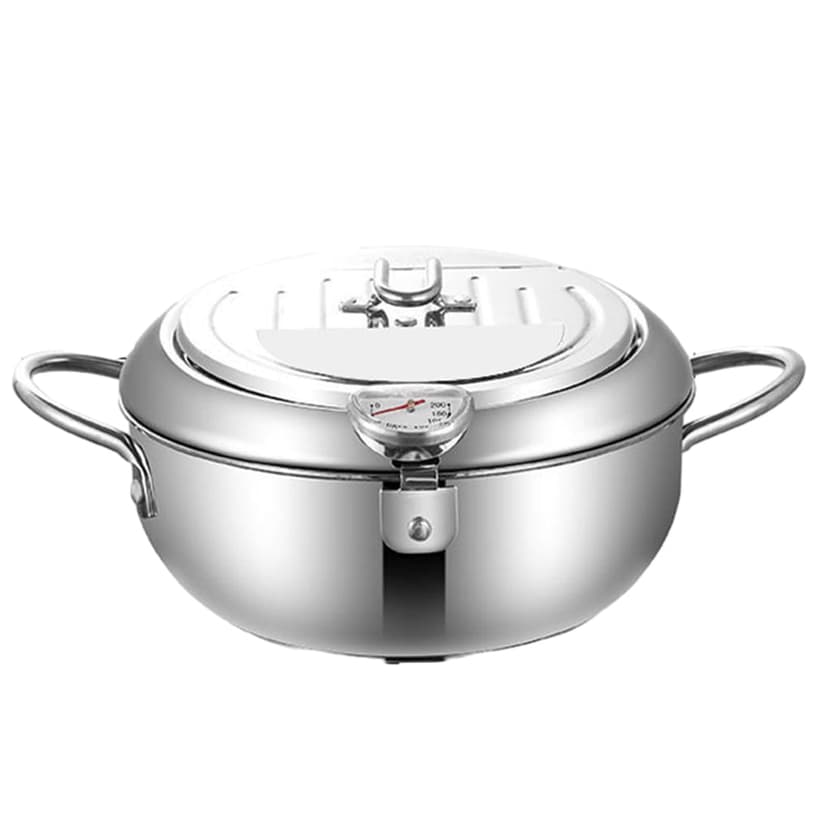 kurtrusly 304 Stainless Steel Deep Fryer Pot With Filter Rack And Temperature Control For Easy And Efficient