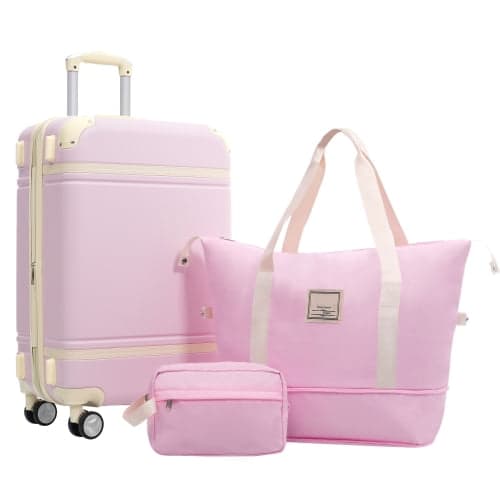 Hardshell Luggage Sets with Bags Lightweight Suitcase Double Spinner Wheels with TSA Lock ,Single Vintage Luggage 24 IN,Light Pink