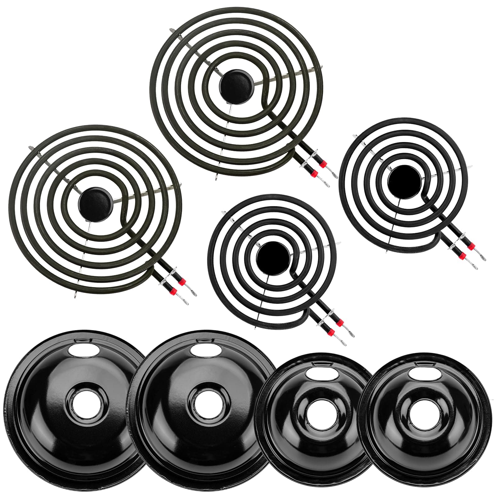 5304430149 5304430150 Black Porcelain Drip Pan Set & MP22YA Electric Range Burner Element Unit Set by Cenipar-Compatible with Frigi-daire Ken-more Cr