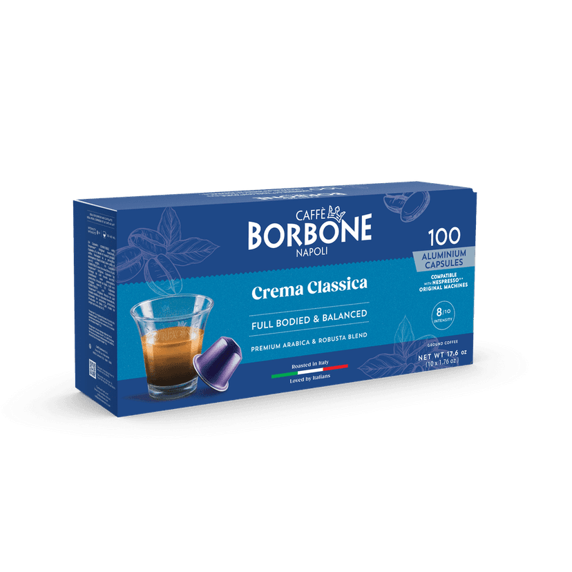 Caffe Borbone capsules (compatible with Nespresso® OriginalLine machines) - Crema Classica aluminum pods - 100-pack / 10 packs of 10 - (Intensity 8/10)