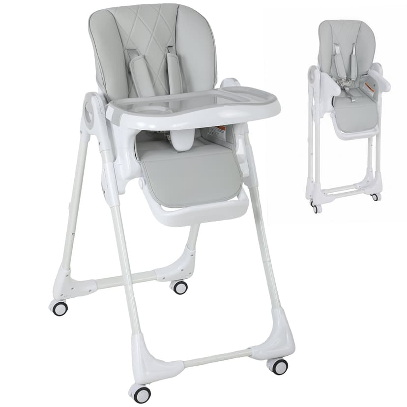 Qaba High Chair with Adjustable Seat Height, Backrest, Footrest and Tray