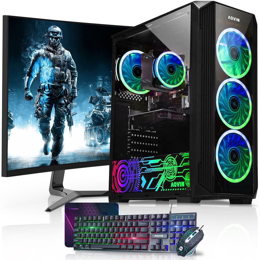 AQVIN ZForce Desktop Gaming PC Computer Tower (Intel Hexa-Core i7, 16GB DDR4 RAM, 2TB NVMe SSD Storage, Geforce RTX 5060 8GB GDDR6, 27 Inch Gaming Monitor) Windows 11 Pro RGB Keyboard & Mouse