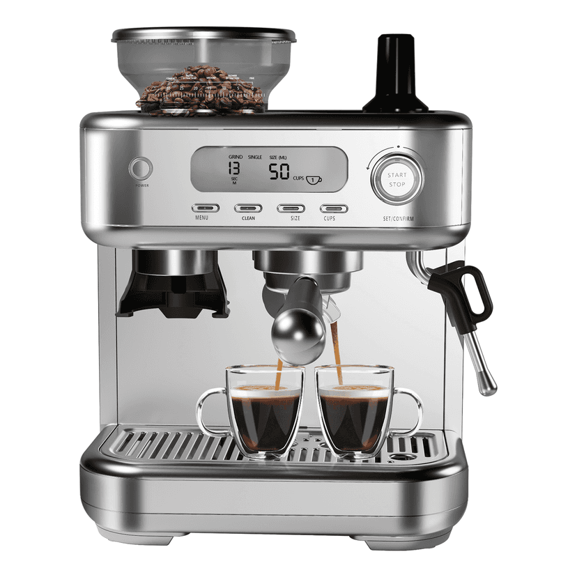 Professional Espresso Machine 15 Bar, LCD Display Espresso Maker with Grinder, Milk Frother and PID Temperature Control