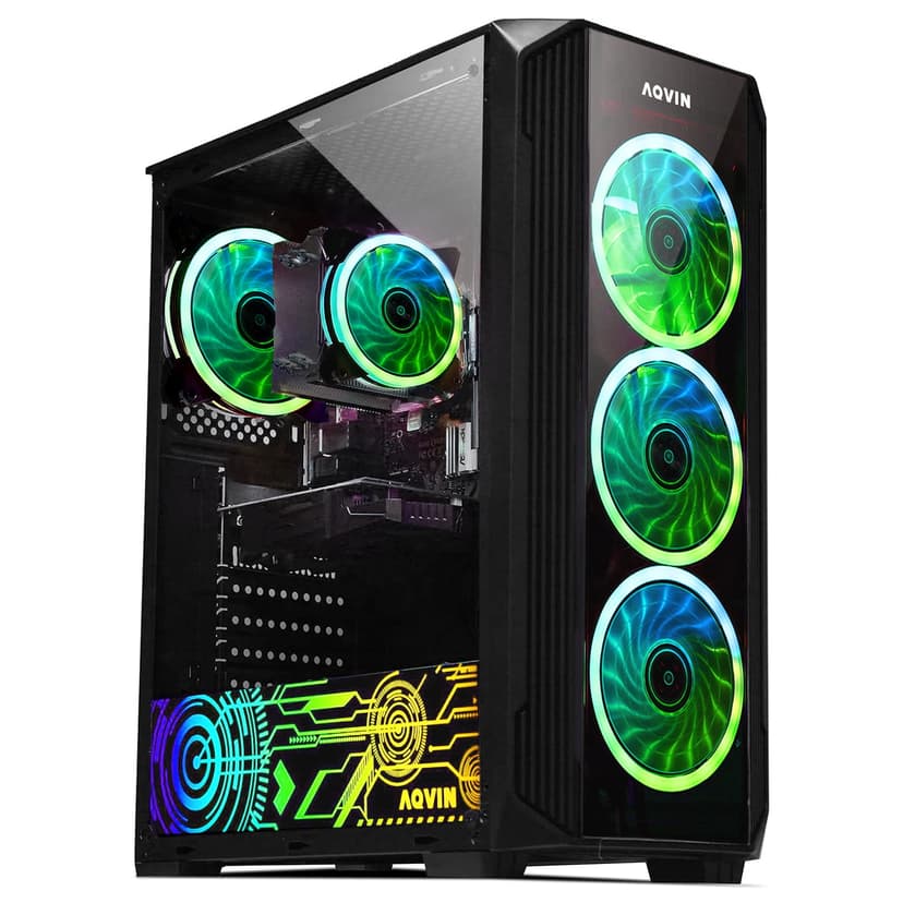AQVIN ZForce Gaming Computer PC Desktop - Core i5 9th Gen Processor, Radeon RX 6400 4GB DDR6, 1TB RAM DDR4 512GB SSD Storage, RGB Fans, Windows 11 Pro 64-bit, WiFi Ready, RGB Keyboard & Mouse
