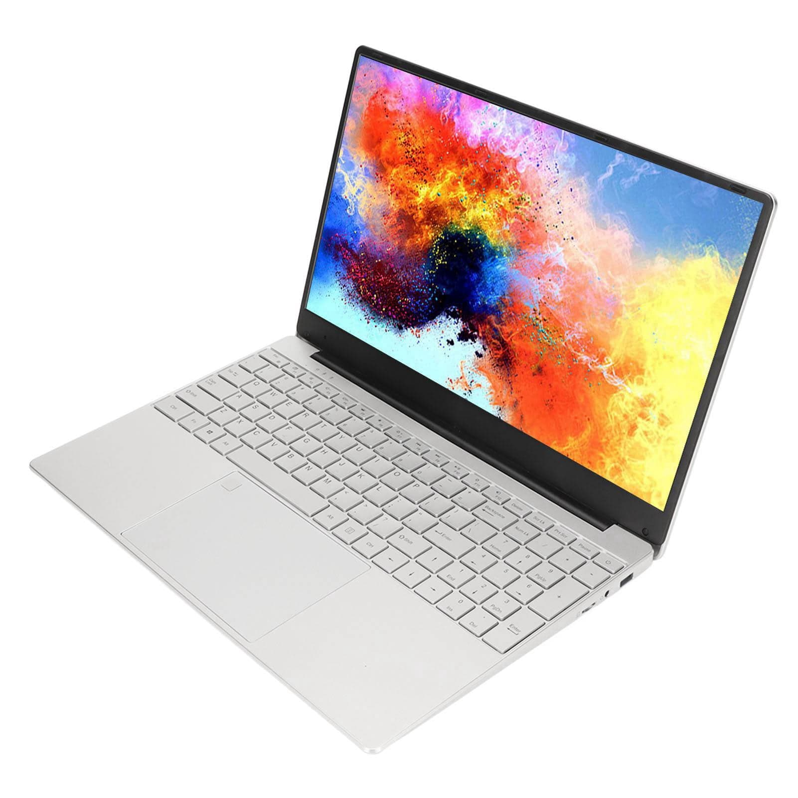 15.6 Inch Slim Laptop For Windows11, 8GB Fingerprint Gaming Laptop, J4125 CPU, 1920x1080 IPS HD Screen, Backlit Keyboard, WiFi Laptop For Office, Home, Silver