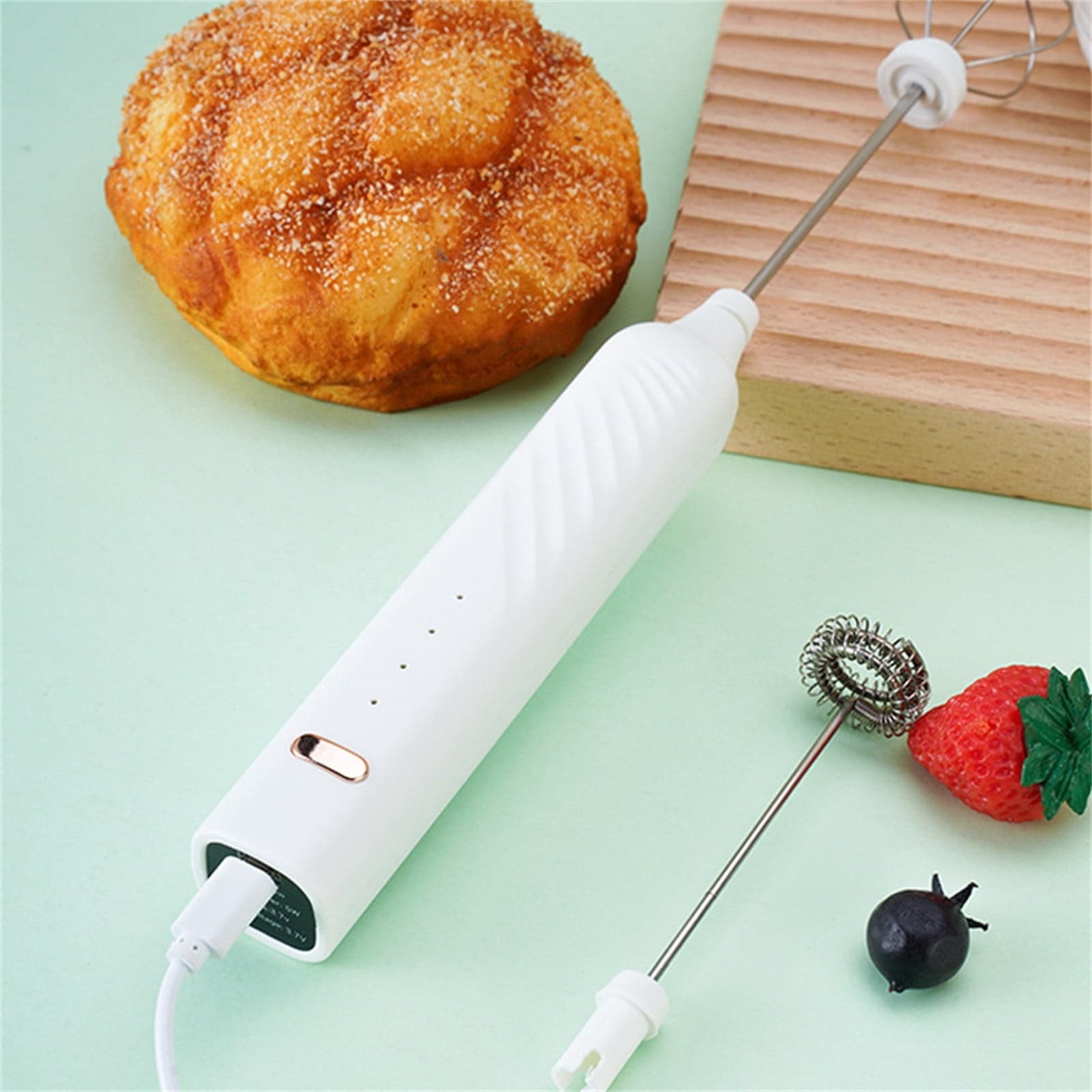 3-Speed USB Rechargeable Hand Mixer, Wireless Multi-Function Beater with Double USB Ports, Portable Milk Eggs Coffee Blender for Kitchen Baking Cooking, White