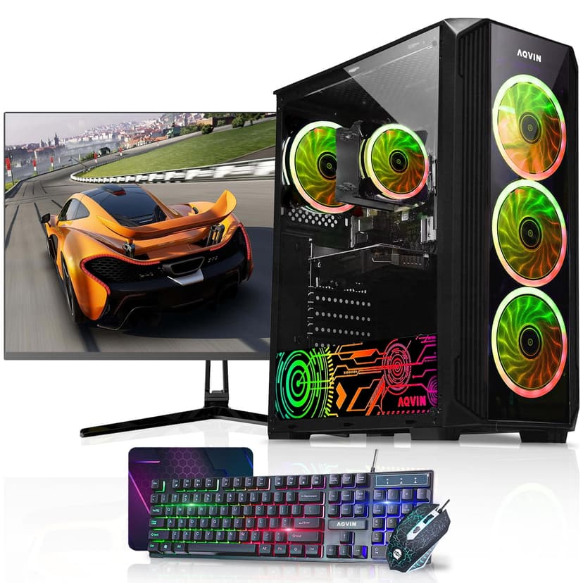 Gaming PC – AQVIN Desktop PC | AMD Radeon RX 550 4GB DDR5 Gaming | Intel 10th Gen i3 up to 4.30 GHz Processor | 24" FHD Gaming Monitor HDMI | 1TB SSD/16GB DDR4 RAM | Windows 11 Pro WiFi