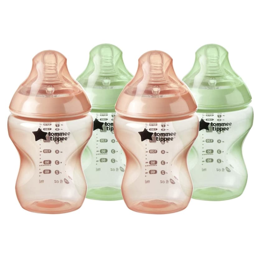 Tommee Tippee Closer to Nature Baby Bottles, Breast-Like Nipples with Anti-Colic Valve, 4x9oz Bottles