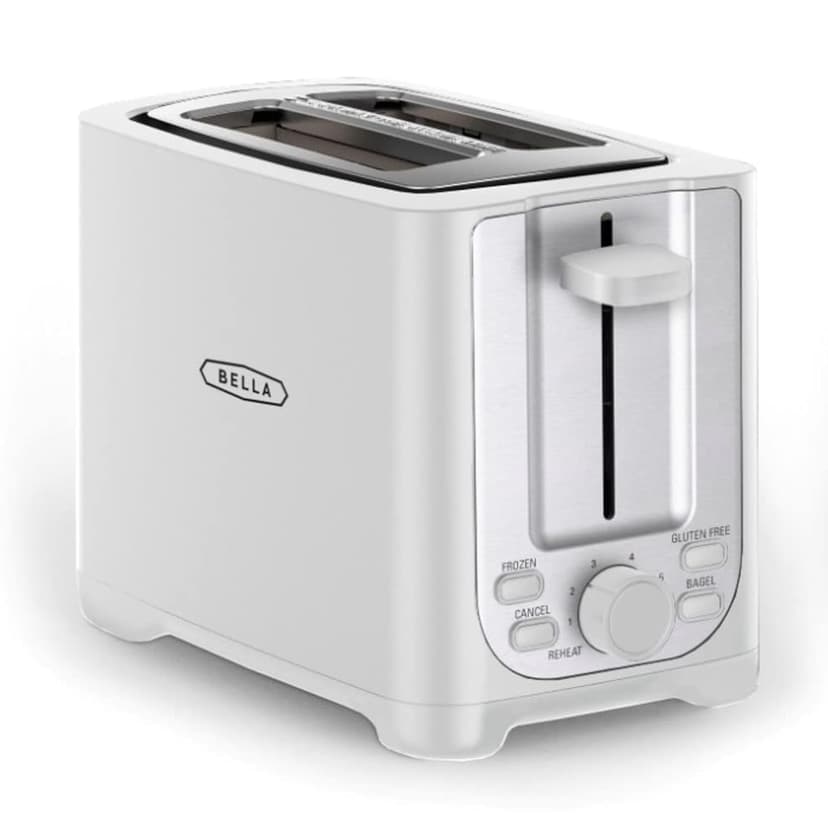 BELLA 2 Slice Toaster with Auto Shut Off - Extra Wide Slots & Removable Crumb Tray and Cancel, Defrost & Reheat Function - Toast Bread, Bagel & Waffle, White