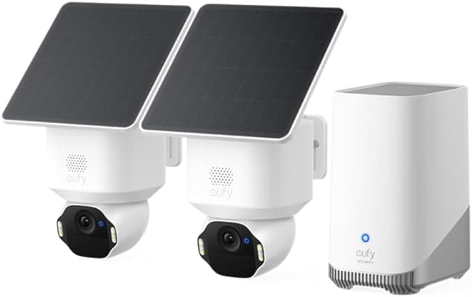 eufy Security SoloCam E42 2-Cam Kit (HomeBase S380), 4K Security Camera Wireless Outdoor, Solar Powered, AI Motion Tracking, Strobe Light, Pan & Tilt, Facial Recognition, White