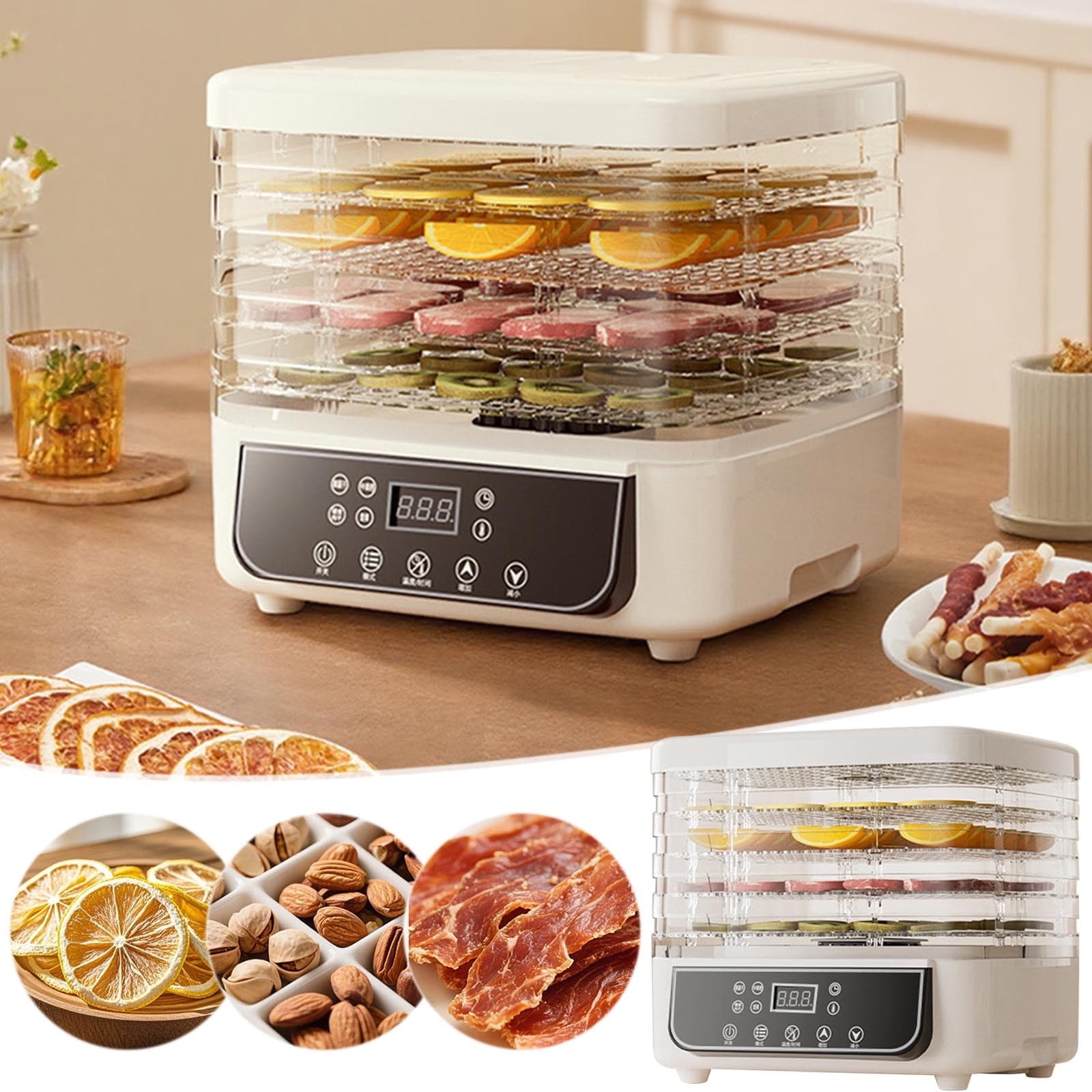 RRJ Food Dehydrator Machine 5 Trays Digital Dryer for Home, Food Dryer Dehydrator for Beef Jerky Fruits Vegetables, Electric Food Dehydrator with Timer Temperature Control, Dried Food Machine for