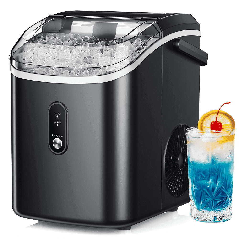 Simzlife 35lbs/24H Nugget Ice Maker Countertop,Portable Ice Maker Machine with Auto-Cleaning, Black
