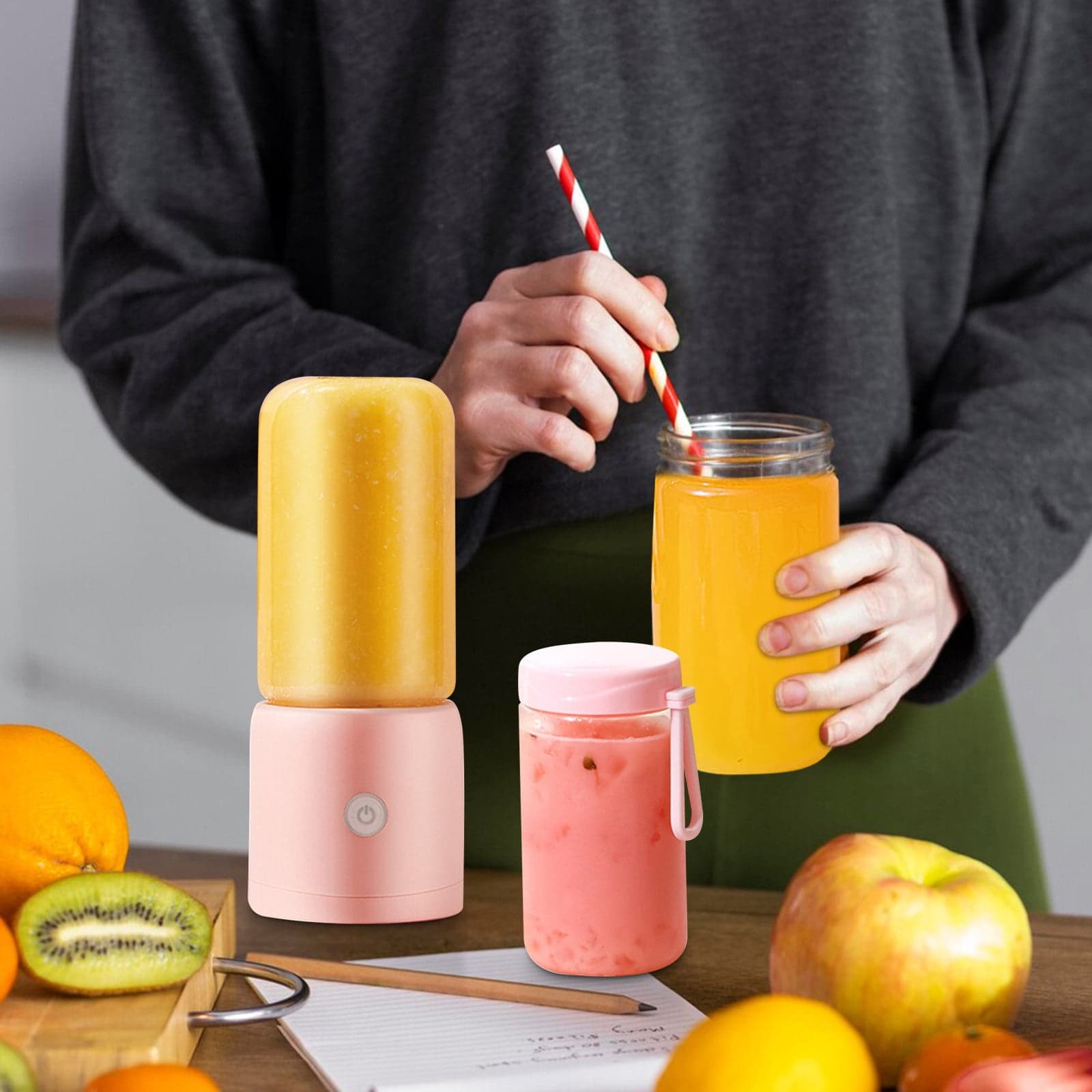 Handheld Blender, USB Rechargeable Immersion Blender, 6 Blade Personal Smoothie Maker, Portable Mixer for Shakes, Travel, Kitchen, Home Gym, Quiet Operation, Easy Clean