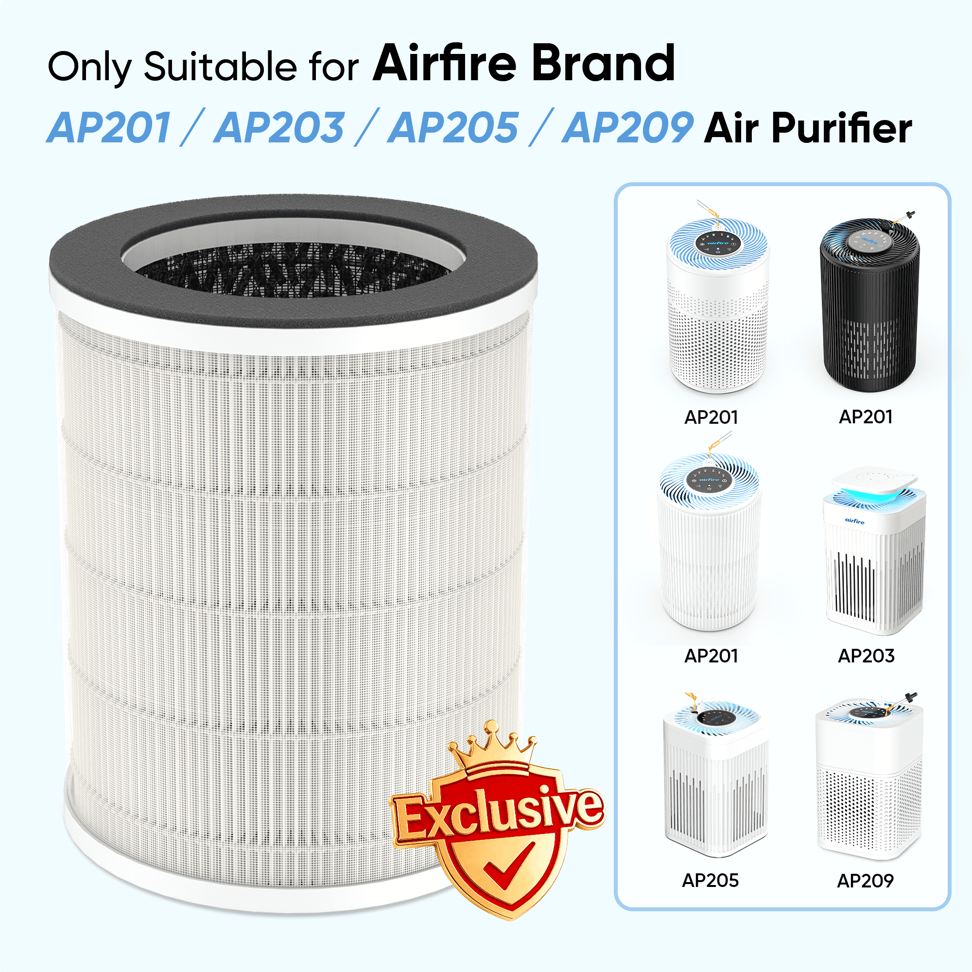 AIRFIRE Replacement H13 HEPA Air Purifier Filter for Model AP201 Air Purifier , Original