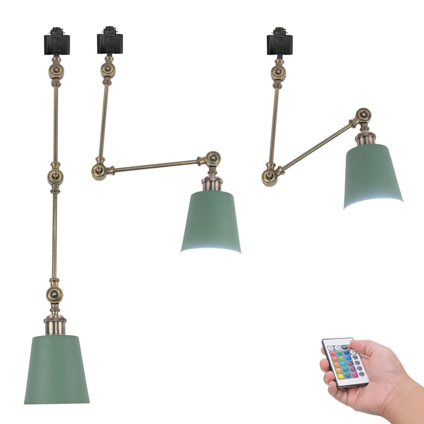 FSLiving H Type Gimbaled Track Lighting, Flexibly Rotatable Light Remote Control, Color Changing RGBW A19 Smart Bulb DIY Sloped Ceiling Spotlight H Track Mounted for Disco Ball Macaron Green