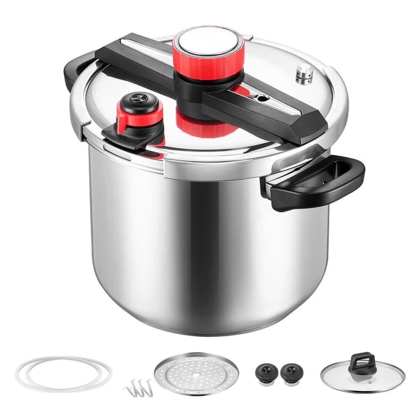 KFFKFF Pressure Cooker, 12Qt Pressure Cooker Stainless Steel, Pressures Canner with Steaming Rack, Tempered Glass Lid