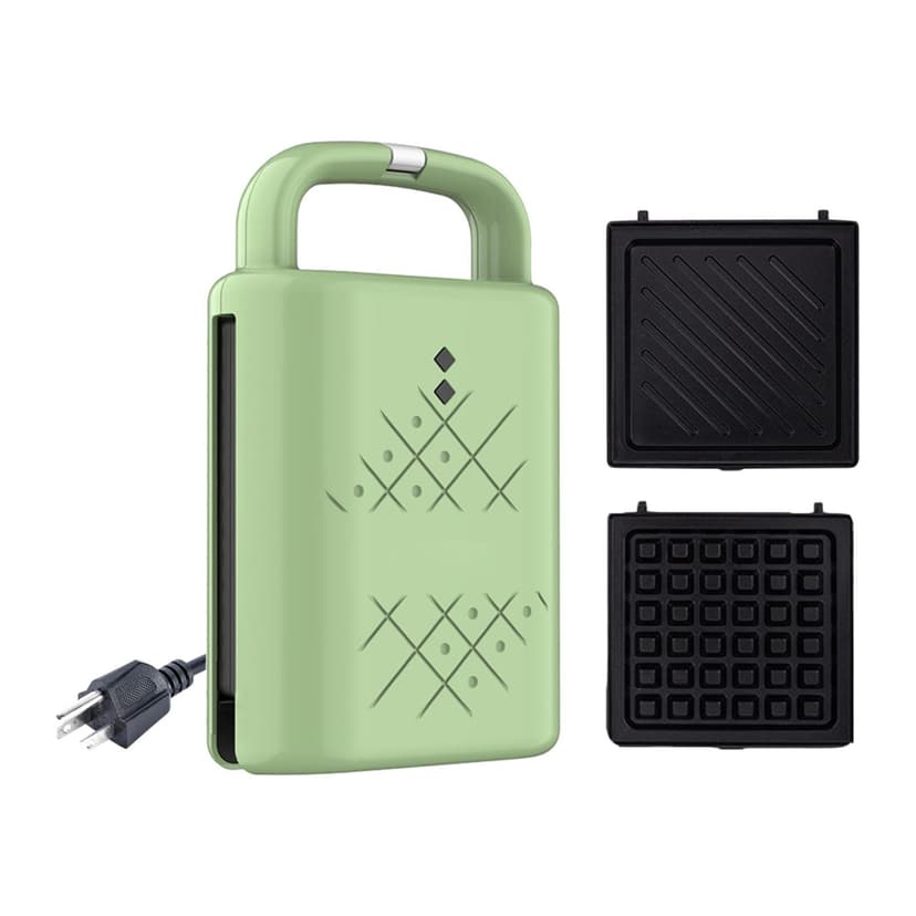 DOLITY Electric Waffle Maker Cheese Maker with 2 Plates Versatile Large Handle Design Pizza Maker Press for Dorm Rooms Hotel Green