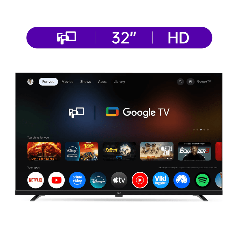 FPD 32-inch Smart TV, 720P HD Google TV with Google Play Built-in Google Cast , Dolby Audio, HDR 10, Flat Television with Google Assistant Voice Remote