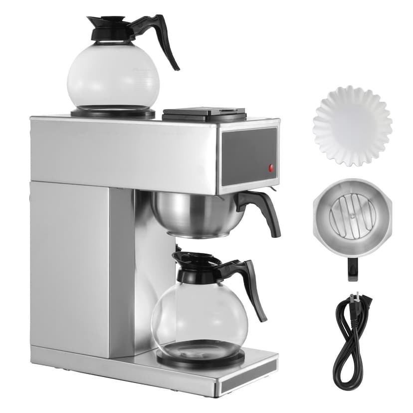 KFFKFF Commercial Drip Coffee Maker, 12 Cups Coffee-Maker Machine with 2 Glass Carafes and 2 Decanter Warmer Plates, Stainless Steel Drip Style Coffee Brewer