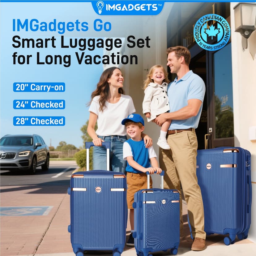 Refurbished IMGadgets Go Luggage 3pc Set (Blue) | Lightweight & Durable ABS Polycarbonate