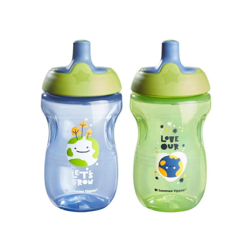 Tommee Tippee Sportee Water Bottle for Toddlers, Spill-Proof, 2x10oz, 12m+, Blue and Green