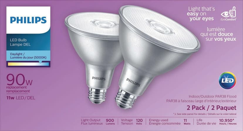 PHILIPS 11W PAR38 Daylight LED Reflector bulbs 2-pack