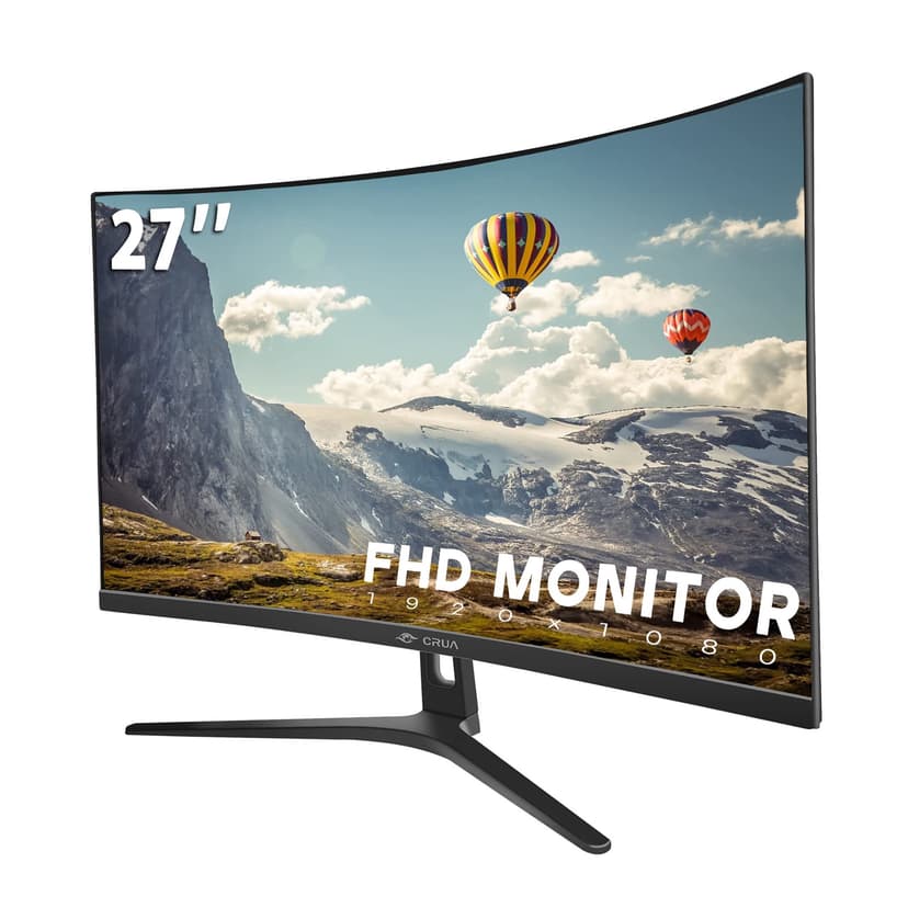 CRUA 27" Curved White Monitor, Full HD(1920x1080P) VA Panel 1800R 100HZ 120% sRGB Professional Computer Monitors, 3Sides Frameless, Flicker-Less,Blue Light Filter, for Office & Gaming (VGA, HDMI)