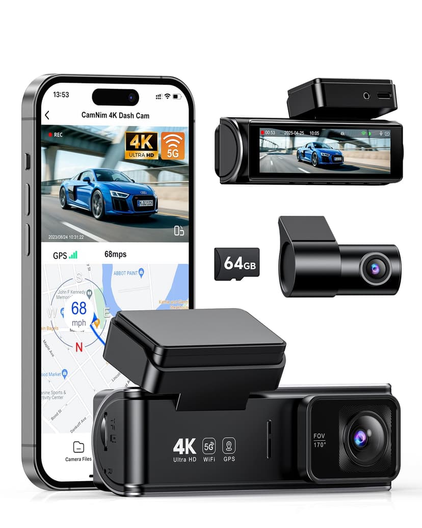 4K Dash Cam Front Rear:Dual Dash Camera for Car, 5GHz/2.4GHz Wi-Fi GPS Dashcam with Loop Recording 24H Parking Monitor Night Vision G-Sensor 170°