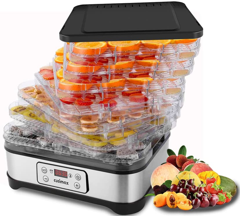 CUSIMAX Food Dehydrator - Digital Timer, Temp Control, 5 BPA-Free Trays, Overheat Protection for Jerky, Fruits & More