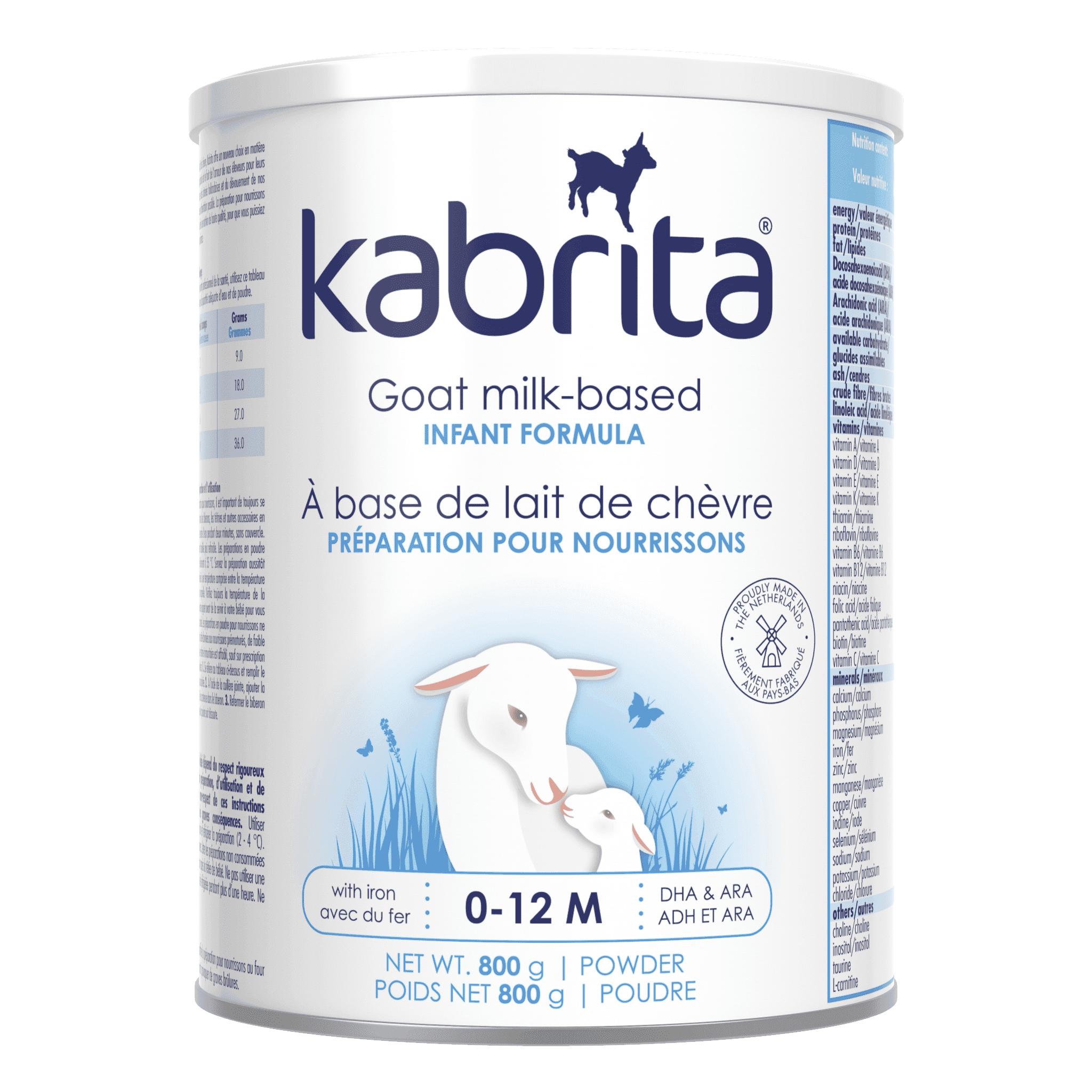 Kabrita Goat Milk-Based Infant Formula with DHA and ARA Non-GMO, Made in the Netherlands, 0-12 Months, 800 Gram, Complete Nutrition with Prebiotics