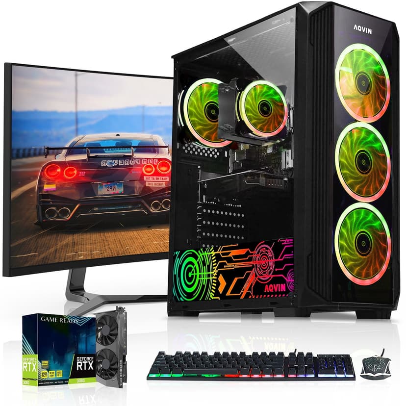 Gaming Desktop PC Tower, 24 inch Gaming Monitor, AMD Ryzen 5 3600 6-Core upto 4.2GHz, AMD Radeon R9 370 4GB DDR5, 1TB SSD16GB DDR4 RAM, WiFi Win 11 Pro, Gaming Keyboard and Mouse