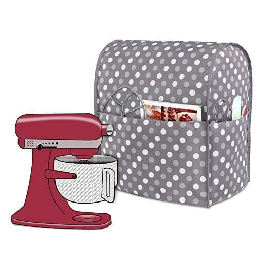 Luxja Dust Cover Compatible with 6-8 Quart Stand Mixer, Cloth Cover with Pockets for Stand Mixer and Extra Accessories (Compatible with 6-8 Quart Stand Mixer), Gray Dots