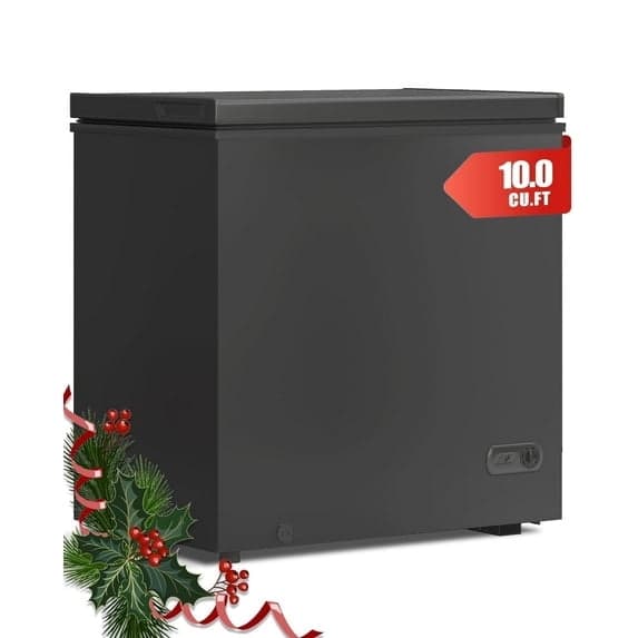 TABU 10.0 Cu.Ft Chest Freezer, Small Deep Freezer with Removable Basket, Adjustable Temperature, for Home/Office/Garage/Bar, Black