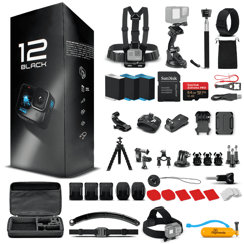 GoPro HERO12 Waterproof Action Camera Battery Bundle with 64GB Card & 50-Piece Accessory Kit