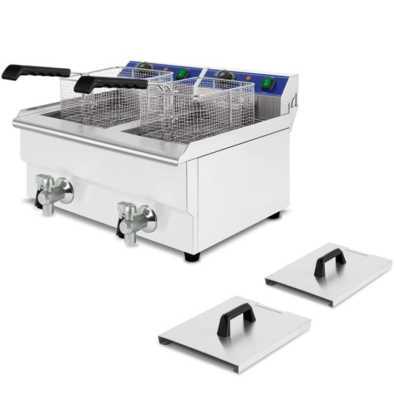 20L Electric Deep Fryer Countertop Stainless Steel Double Baskets Deep Fryer 110V